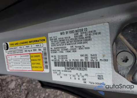 2015 Ford Fusion Se z USA, uszkodzony, nr VIN 3FA6P0H97FR283391